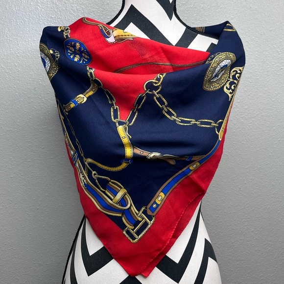 Equestrian Western Boho Navy Blue Square Scarf - Picture 5 of 9